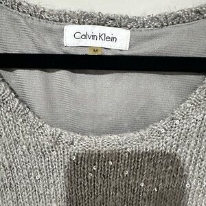 Calvin Klein Women’s Medium Silver Sequin Knit Sleeveless Sweater Tank Top